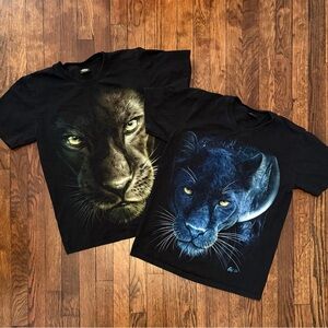 Lot of 2 VTG Caballo Panther Double-Sided Large Print Graphic Tees